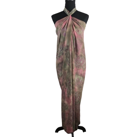 CURRUTI 1881 Paris Scarf Geometric Shape Mauve Green Sarong Silky Square 54x54 - Picture 2 of 14